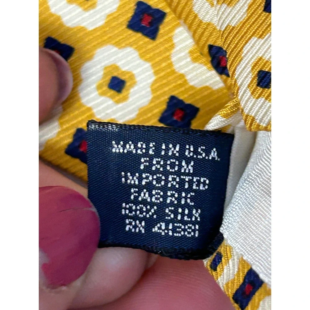 Polo Ralph Lauren Tie Mens OS Yellow Geometric Floral Medallion 100% Silk‎ USA